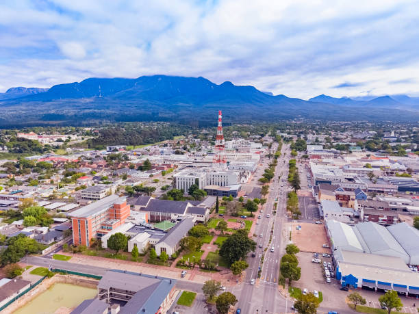 Aerial view of George in the Western Cape, South Africa, with the Outeniqua Mountains in the background